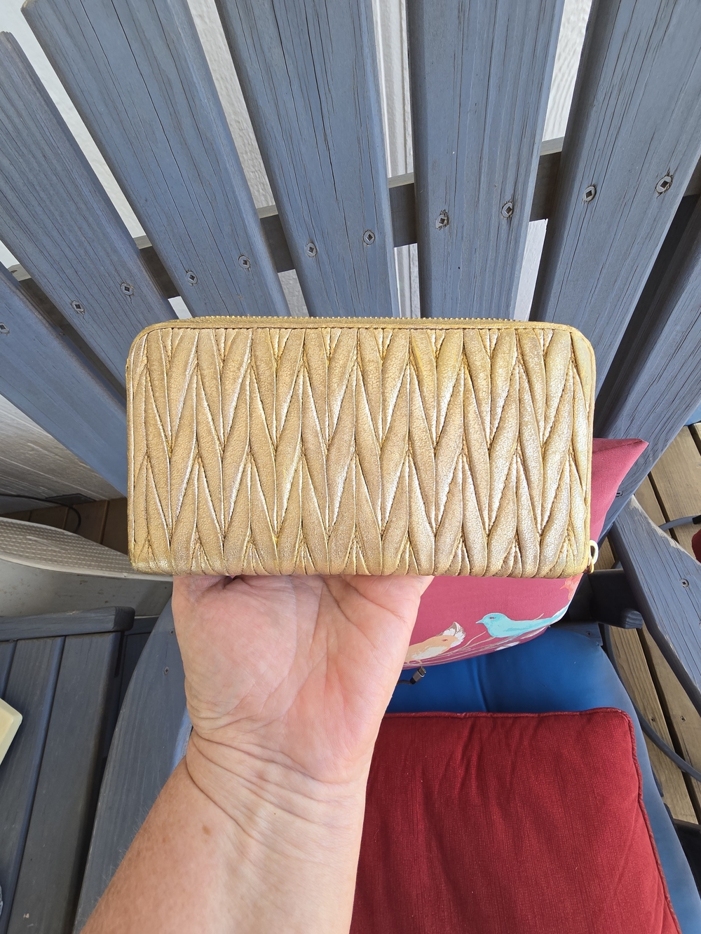 Miu Miu EUC Gold Matelassé Zip-Around Wallet 8x4.5" - Picture 3 of 10